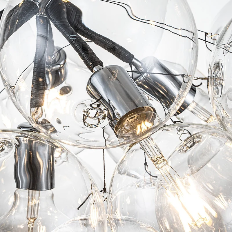 Glazen Bollen Hanglamp Cluster Chroom Wit Zwart 63cm 6 Lichts LED G125 Woonkamer Eetkamer Slaapkamer Entree Bubble Chandelier Verstelbaar | Sansoti