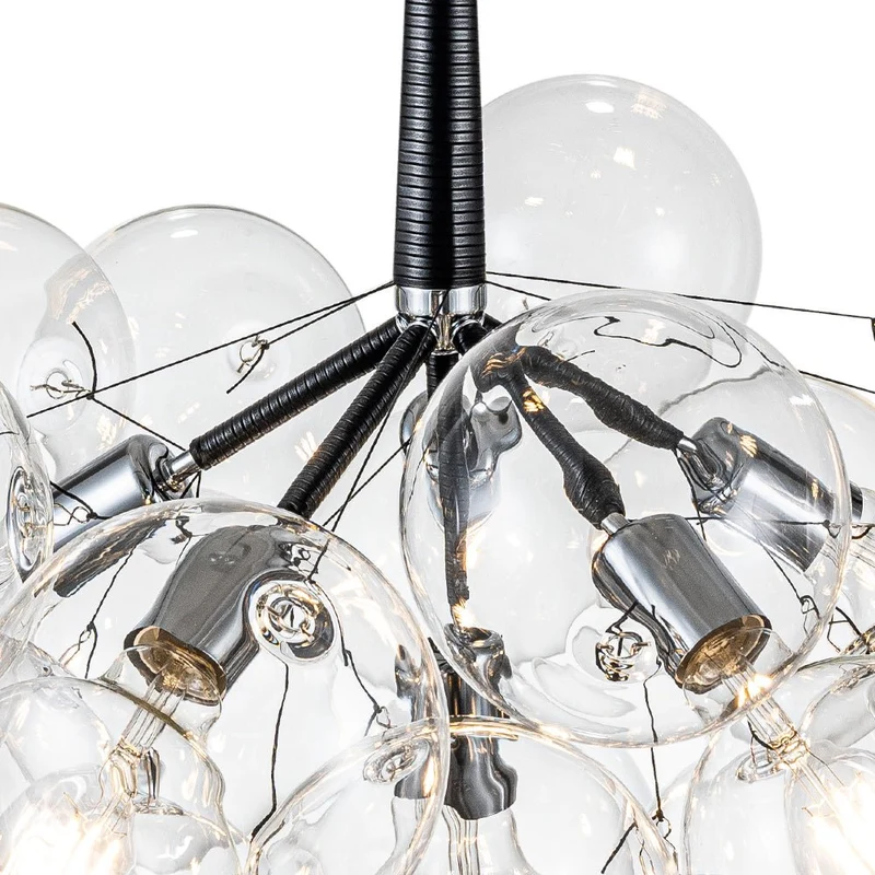 Glazen Bollen Hanglamp Cluster Chroom Wit Zwart 63cm 6 Lichts LED G125 Woonkamer Eetkamer Slaapkamer Entree Bubble Chandelier Verstelbaar | Sansoti