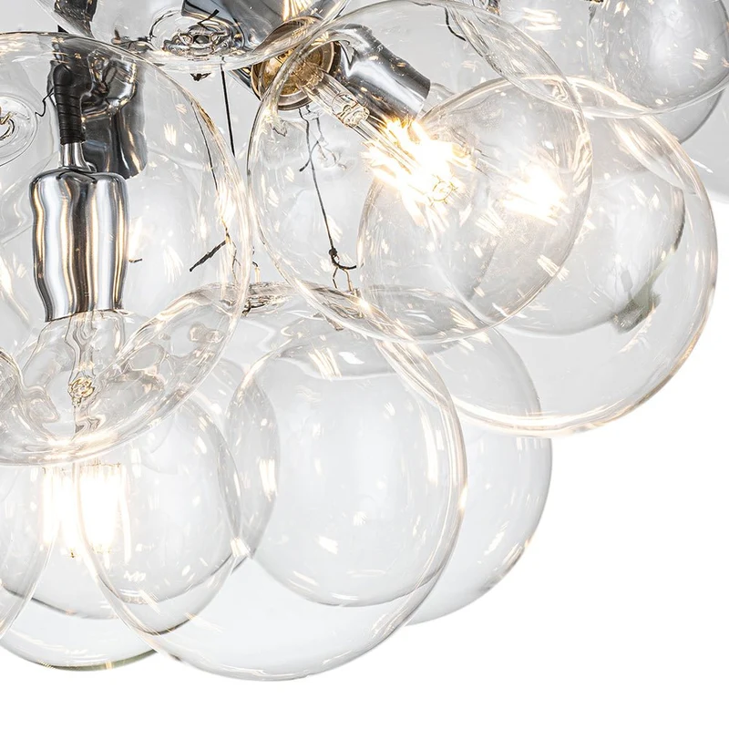 Glazen Bollen Hanglamp Cluster Chroom Wit Zwart 63cm 6 Lichts LED G125 Woonkamer Eetkamer Slaapkamer Entree Bubble Chandelier Verstelbaar | Sansoti