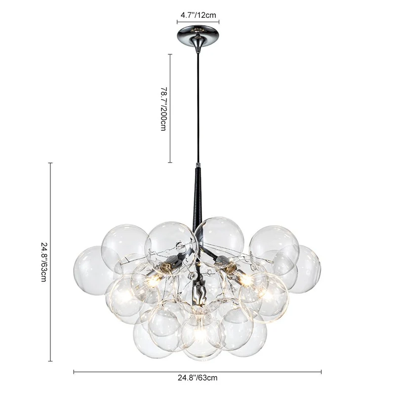 Glazen Bollen Hanglamp Cluster Chroom Wit Zwart 63cm 6 Lichts LED G125 Woonkamer Eetkamer Slaapkamer Entree Bubble Chandelier Verstelbaar | Sansoti