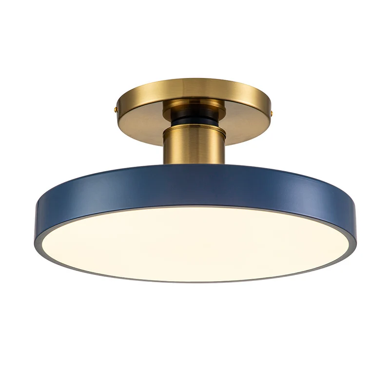 LED Plafondlamp Rond Blauw Messing 40cm 24W Dimbaar 5 Kleurtemperaturen Slaapkamer Keuken Woonkamer Entree Coastal Semi Flush Mount | Sansoti