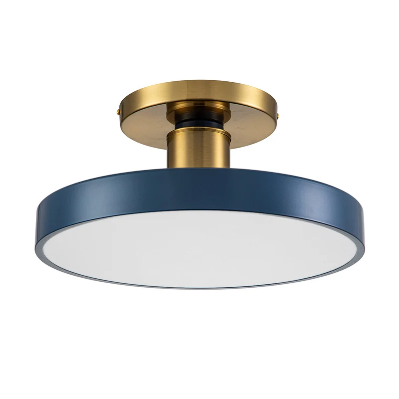 LED Plafondlamp Rond Blauw Messing 40cm 24W Dimbaar 5 Kleurtemperaturen Slaapkamer Keuken Woonkamer Entree Coastal Semi Flush Mount | Sansoti