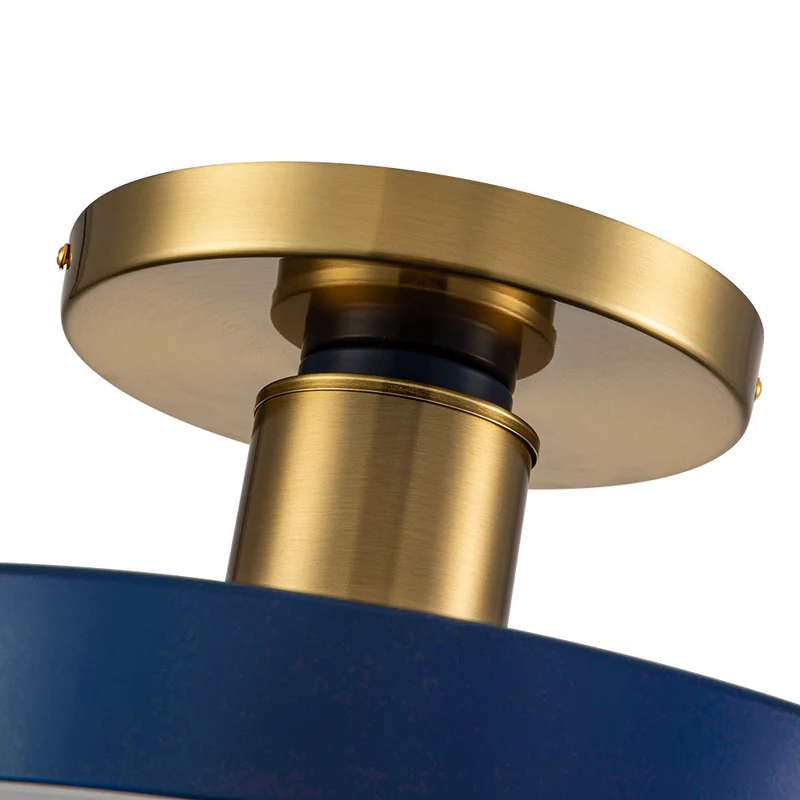 LED Plafondlamp Rond Blauw Messing 40cm 24W Dimbaar 5 Kleurtemperaturen Slaapkamer Keuken Woonkamer Entree Coastal Semi Flush Mount | Sansoti