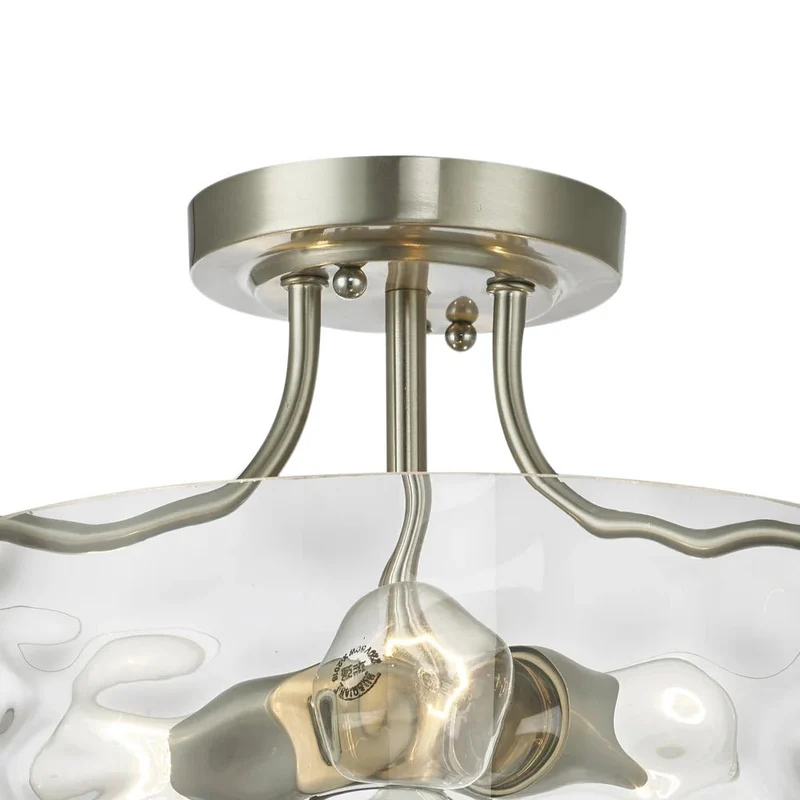Glazen Plafondlamp Drum Nikkel 30cm 2 Lichts Gehamerd Glas Badkamer Entree Keuken Slaapkamer Semi Flush Mount Hal Woonkamer | Sansoti