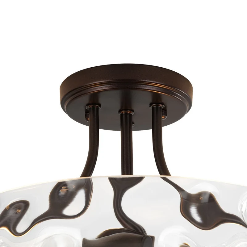 Glazen Plafondlamp Drum Messing 30cm 2 Lichts Gehamerd Glas Woonkamer Eetkamer Semi Flush Mount Badkamer Entree Hal Slaapkamer | Sansoti