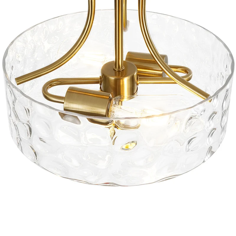 Glazen Plafondlamp Drum Messing 30cm 2 Lichts Gehamerd Glas Woonkamer Eetkamer Semi Flush Mount Badkamer Entree Hal Slaapkamer | Sansoti