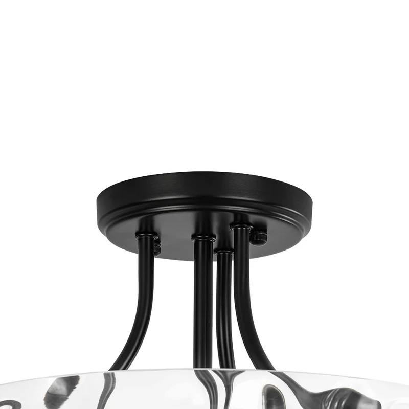 Glazen Plafondlamp Drum Messing 30cm 2 Lichts Gehamerd Glas Woonkamer Eetkamer Semi Flush Mount Badkamer Entree Hal Slaapkamer | Sansoti