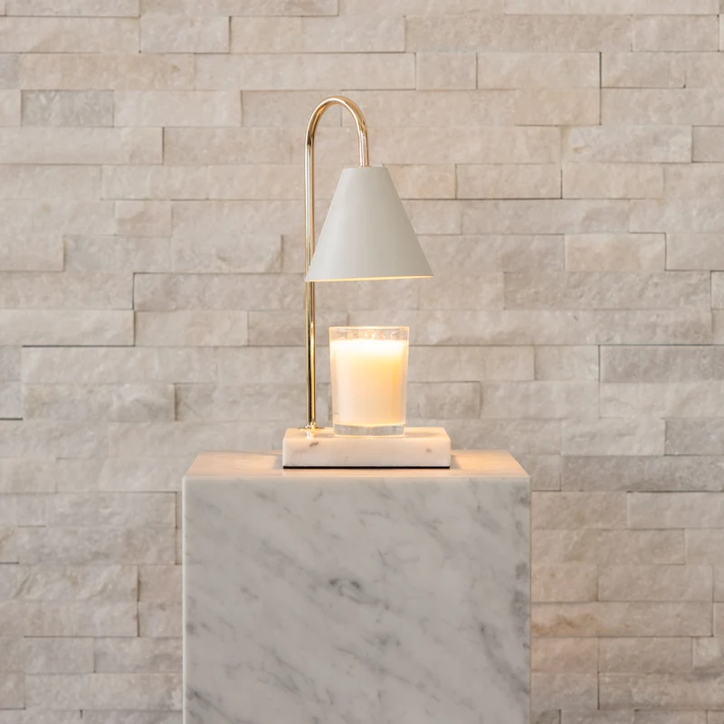 Luxe Kaarsverwarmer Lamp Met Tijdloze Marmeren Afwerking En Vlamloze Warmte | Sansoti