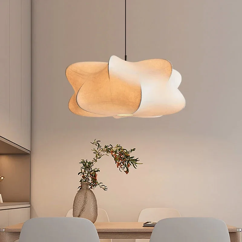 Hanglamp Wabi Sabi Zijde Metaal Beige E27 Eettafel Woonkamer Organisch Design Japandi Interieur Zachte Verlichting | Sansoti