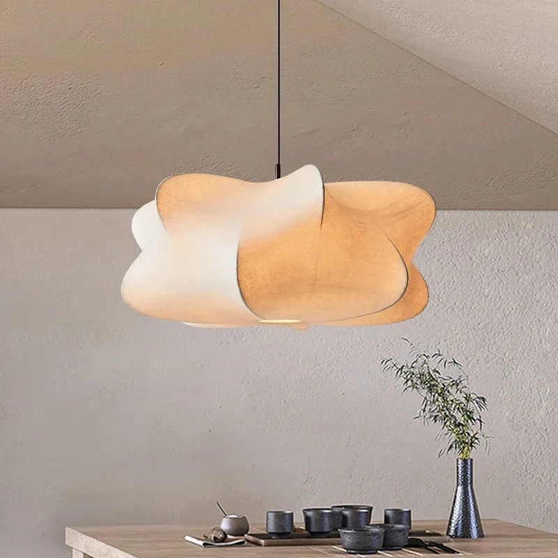Hanglamp Wabi Sabi Zijde Metaal Beige E27 Eettafel Woonkamer Organisch Design Japandi Interieur Zachte Verlichting | Sansoti