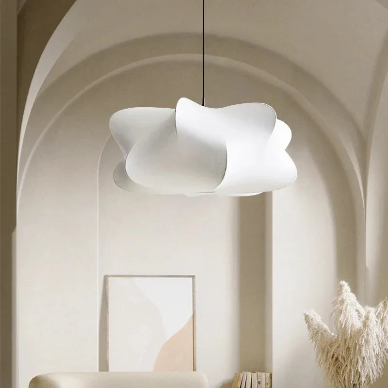 Hanglamp Wabi Sabi Zijde Metaal Beige E27 Eettafel Woonkamer Organisch Design Japandi Interieur Zachte Verlichting | Sansoti