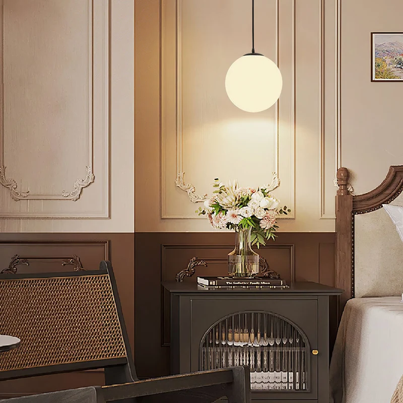 Hanglamp Glas Bol E27 Wit Eettafel Keuken Woonkamer Moderne Verlichting Ronde Hanglamp Minimalistisch Interieur | Sansoti