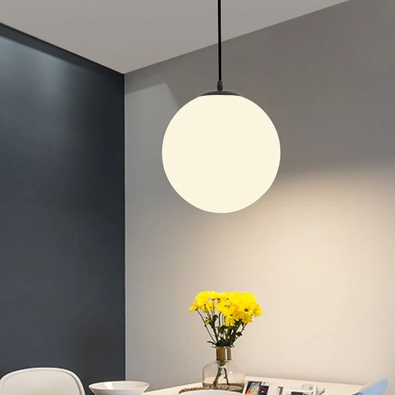 Hanglamp Glas Bol E27 Wit Eettafel Keuken Woonkamer Moderne Verlichting Ronde Hanglamp Minimalistisch Interieur | Sansoti