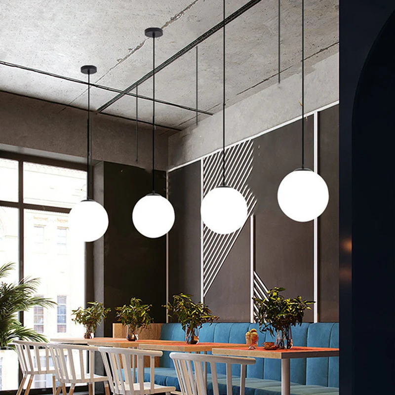 Hanglamp Glas Bol E27 Wit Eettafel Keuken Woonkamer Moderne Verlichting Ronde Hanglamp Minimalistisch Interieur | Sansoti