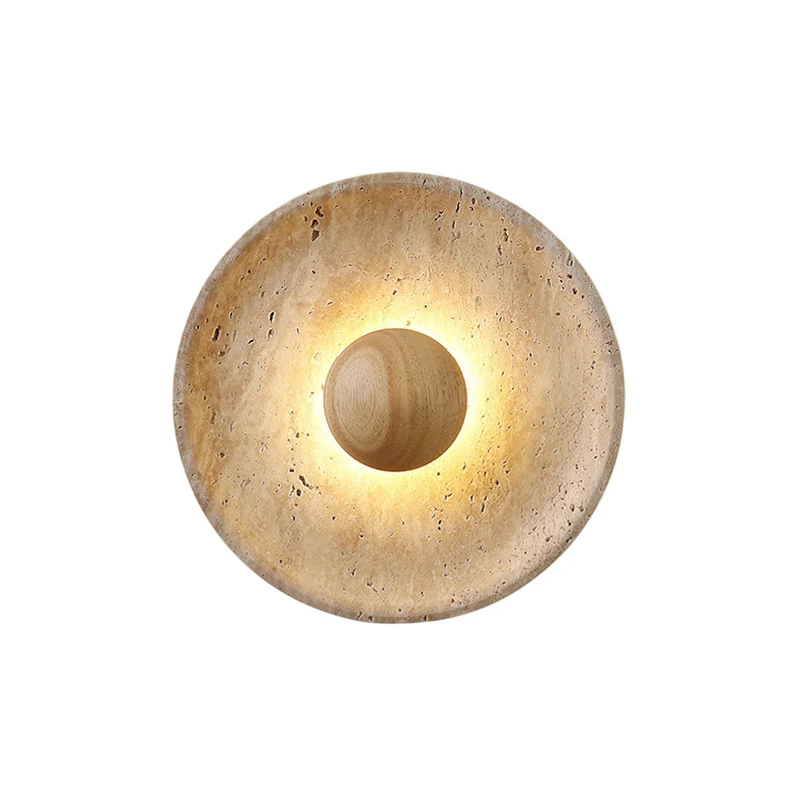 Wandlamp Travertin Hout Rond Warm Licht Woonkamer Slaapkamer Hal Natuursteen Design Wandverlichting Binnen | Sansoti