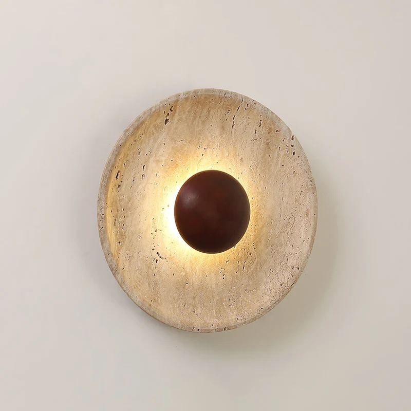 Wandlamp Travertin Hout Rond Warm Licht Woonkamer Slaapkamer Hal Natuursteen Design Wandverlichting Binnen | Sansoti
