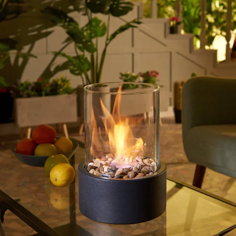 Draagbare Tafelhaard Ethanol Metaal Glas Zwart Terras Balkon Woonkamer Sfeerhaard Bio-ethanol Tafelvuur Binnen Buiten | Sansoti