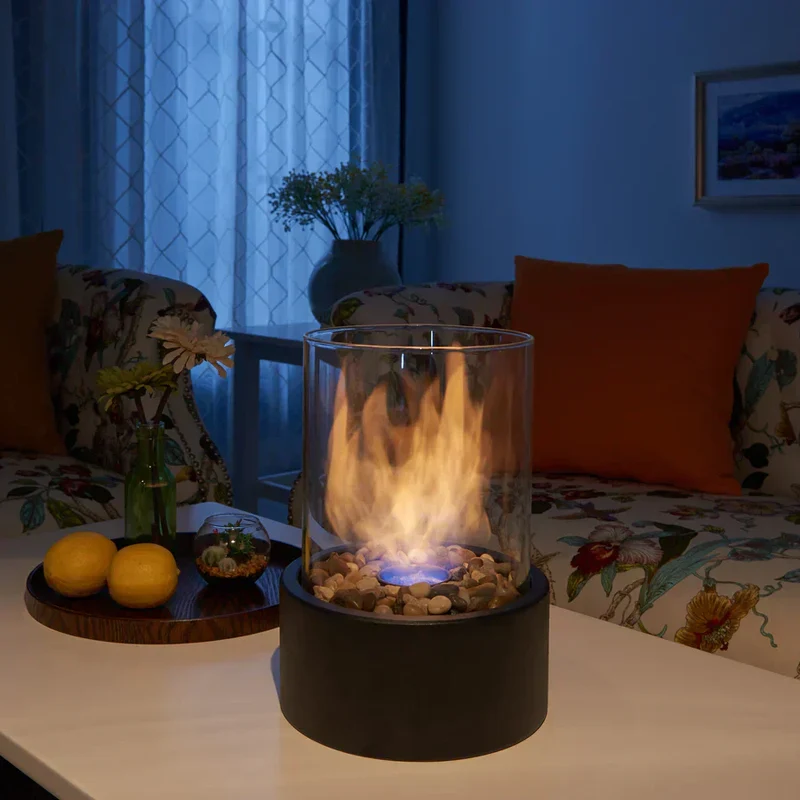 Draagbare Tafelhaard Ethanol Metaal Glas Zwart Terras Balkon Woonkamer Sfeerhaard Bio-ethanol Tafelvuur Binnen Buiten | Sansoti