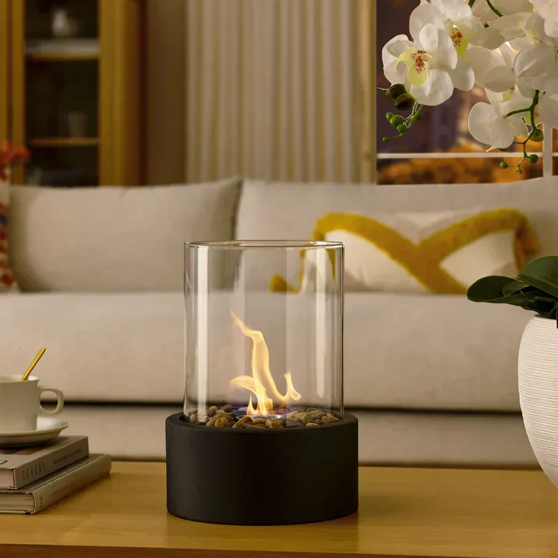 Draagbare Tafelhaard Ethanol Metaal Glas Zwart Terras Balkon Woonkamer Sfeerhaard Bio-ethanol Tafelvuur Binnen Buiten | Sansoti