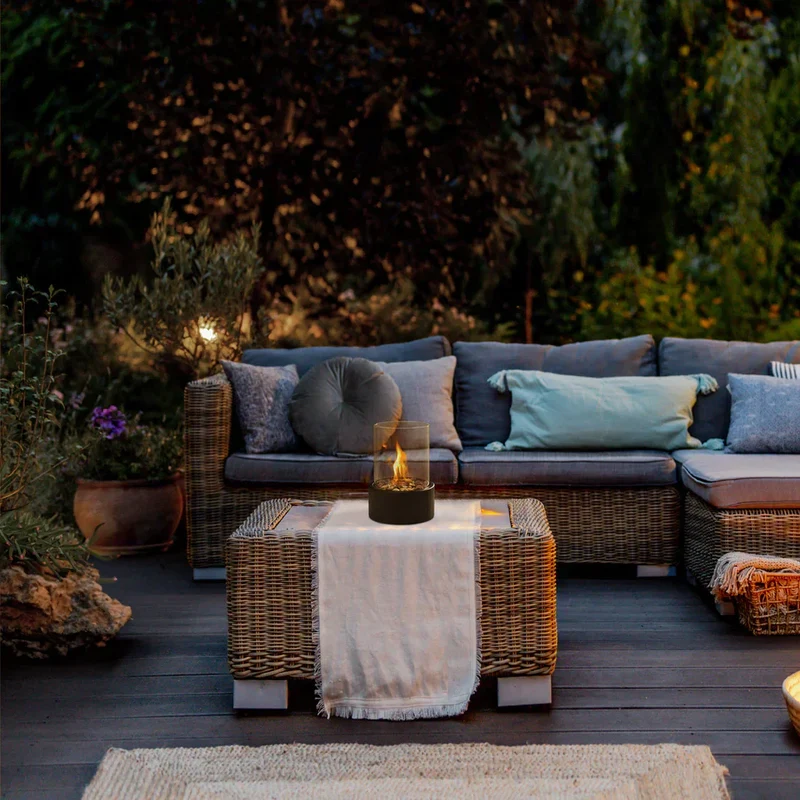 Draagbare Tafelhaard Ethanol Metaal Glas Zwart Terras Balkon Woonkamer Sfeerhaard Bio-ethanol Tafelvuur Binnen Buiten | Sansoti