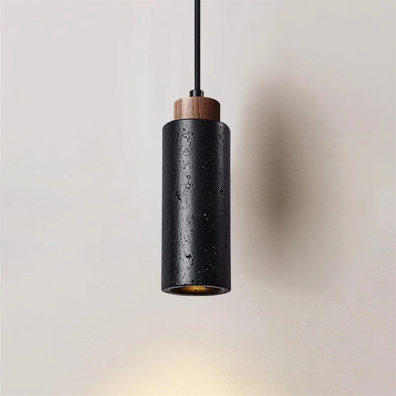 Hanglamp Travertijn Cilinder Hout LED Beige Eettafel Woonkamer Natuurlijke Steen Minimalistisch Design Verlichting Japandi Interieur | Sansoti
