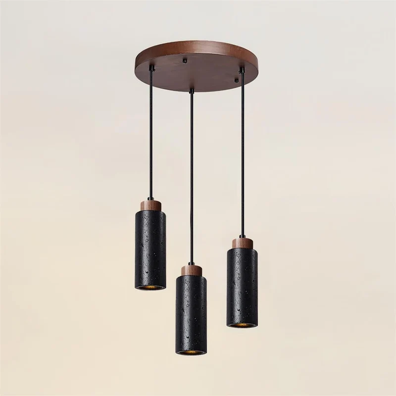 Hanglamp Travertijn Cilinder Hout LED Beige Eettafel Woonkamer Natuurlijke Steen Minimalistisch Design Verlichting Japandi Interieur | Sansoti