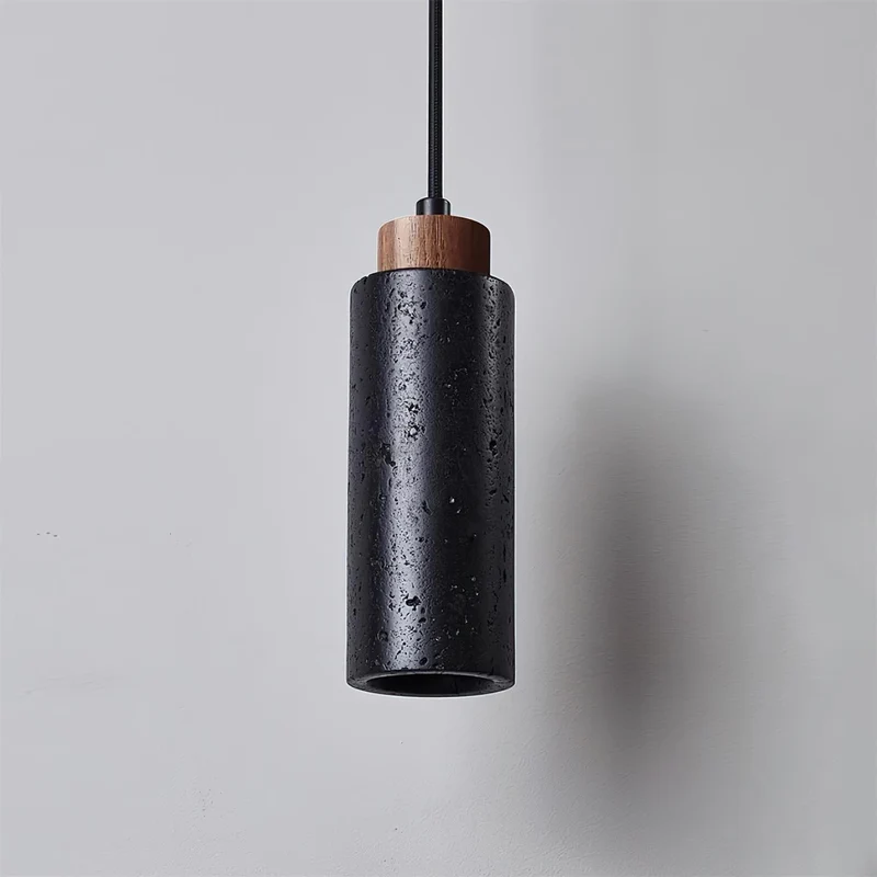 Hanglamp Travertijn Cilinder Hout LED Beige Eettafel Woonkamer Natuurlijke Steen Minimalistisch Design Verlichting Japandi Interieur | Sansoti