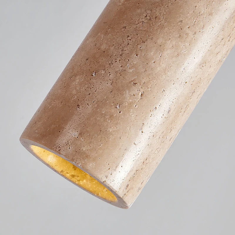 Hanglamp Travertijn Cilinder Hout LED Beige Eettafel Woonkamer Natuurlijke Steen Minimalistisch Design Verlichting Japandi Interieur | Sansoti