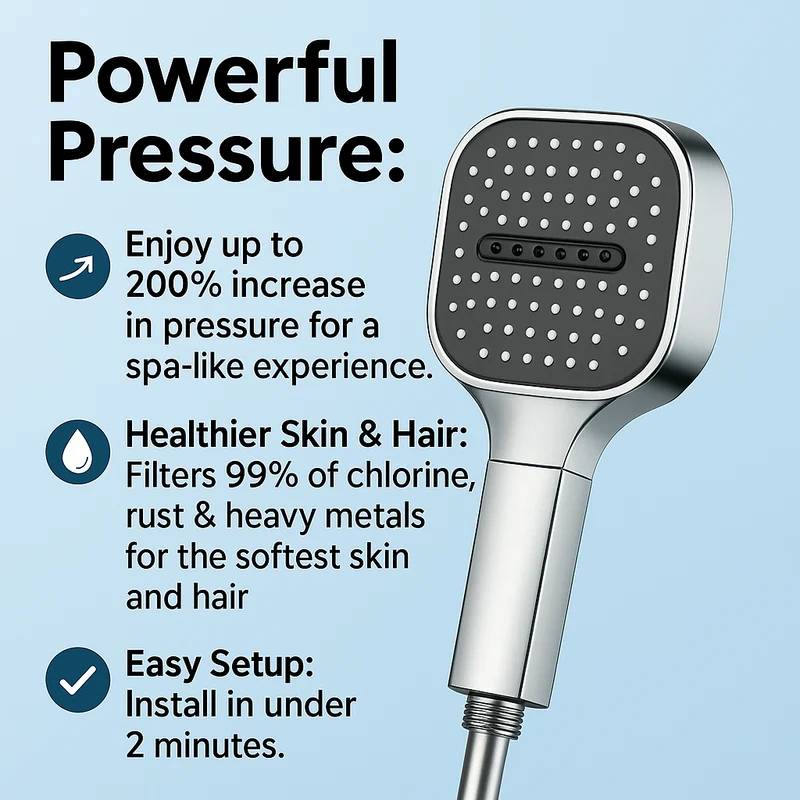 Hogedruk douchekop met filter voor lage waterdruk, verstelbare straalstanden en waterbesparing | Sansoti