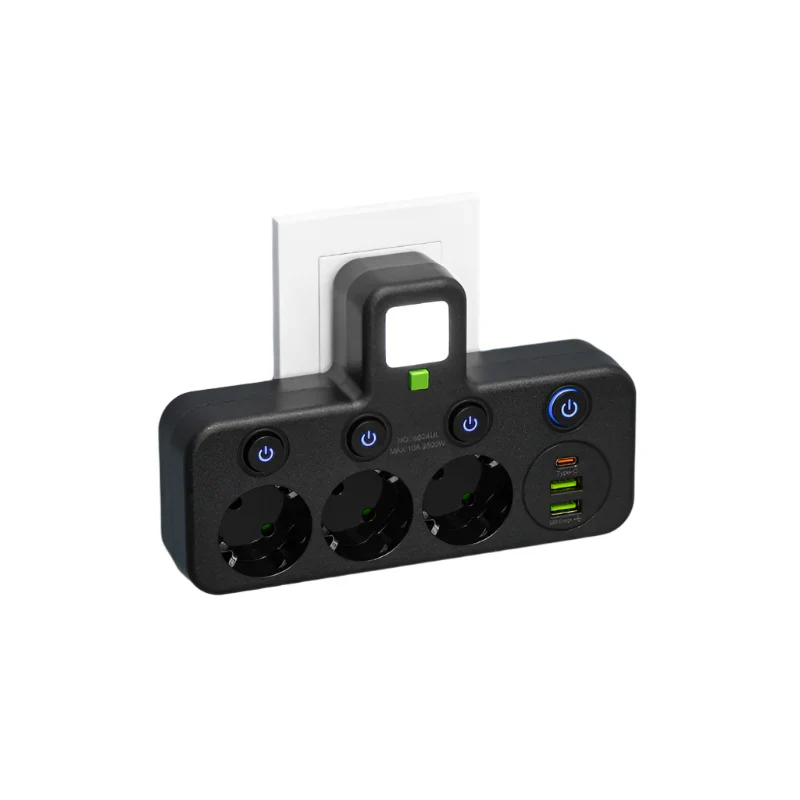 Meervoudige stekkerdoos met USB en USB-C, schakelaar en overspanningsbeveiliging | Sansoti