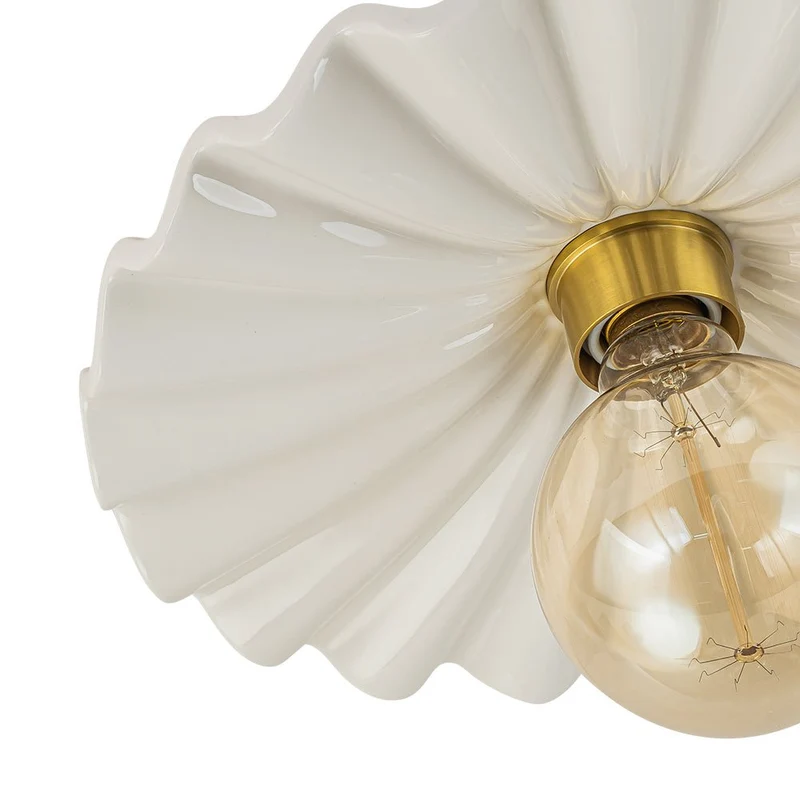 Keramieke Plafondlamp Messing Creme 30cm Semi Flush Mount Eetkamer Slaapkamer Retro Mid-Century Geplooid Badkamer Entree Woonkamer | Sansoti