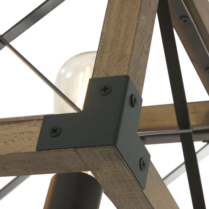Hanglamp Rechthoek Hout Zwart 80cm 5 Lichts Eetkamer Keukeneiland Industrieel Farmhouse Chandelier Verstelbaar Pendellamp Woonkamer | Sansoti