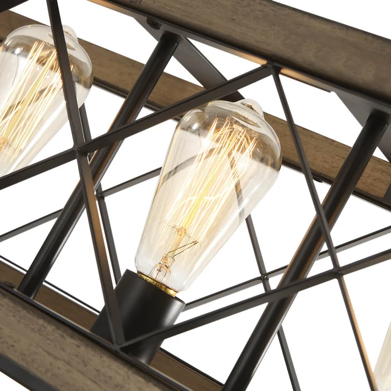 Hanglamp Rechthoek Hout Zwart 80cm 5 Lichts Eetkamer Keukeneiland Industrieel Farmhouse Chandelier Verstelbaar Pendellamp Woonkamer | Sansoti
