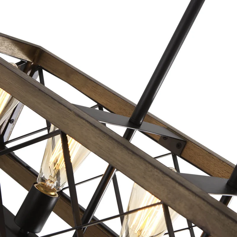 Hanglamp Rechthoek Hout Zwart 80cm 5 Lichts Eetkamer Keukeneiland Industrieel Farmhouse Chandelier Verstelbaar Pendellamp Woonkamer | Sansoti
