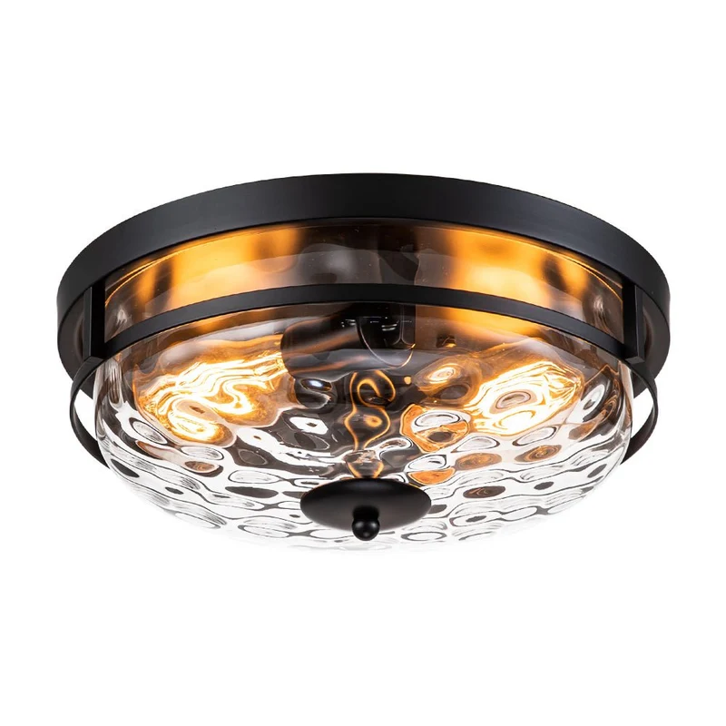 Glazen Plafondlamp Rond Zwart Goud Gehamerd Glas 33cm Woonkamer Slaapkamer Flush Mount Farmhouse Entree Eetkamer Badkamer | Sansoti