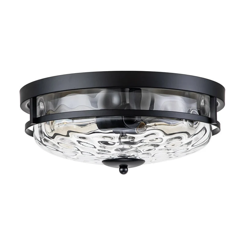 Glazen Plafondlamp Rond Zwart Goud Gehamerd Glas 33cm Woonkamer Slaapkamer Flush Mount Farmhouse Entree Eetkamer Badkamer | Sansoti