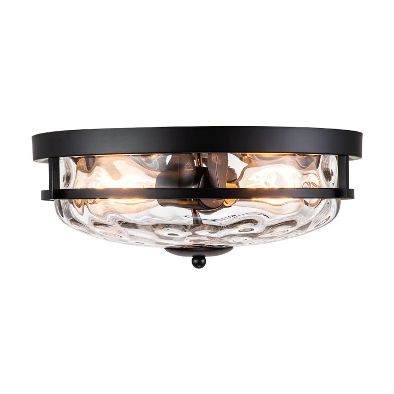 Glazen Plafondlamp Rond Zwart Goud Gehamerd Glas 33cm Woonkamer Slaapkamer Flush Mount Farmhouse Entree Eetkamer Badkamer | Sansoti