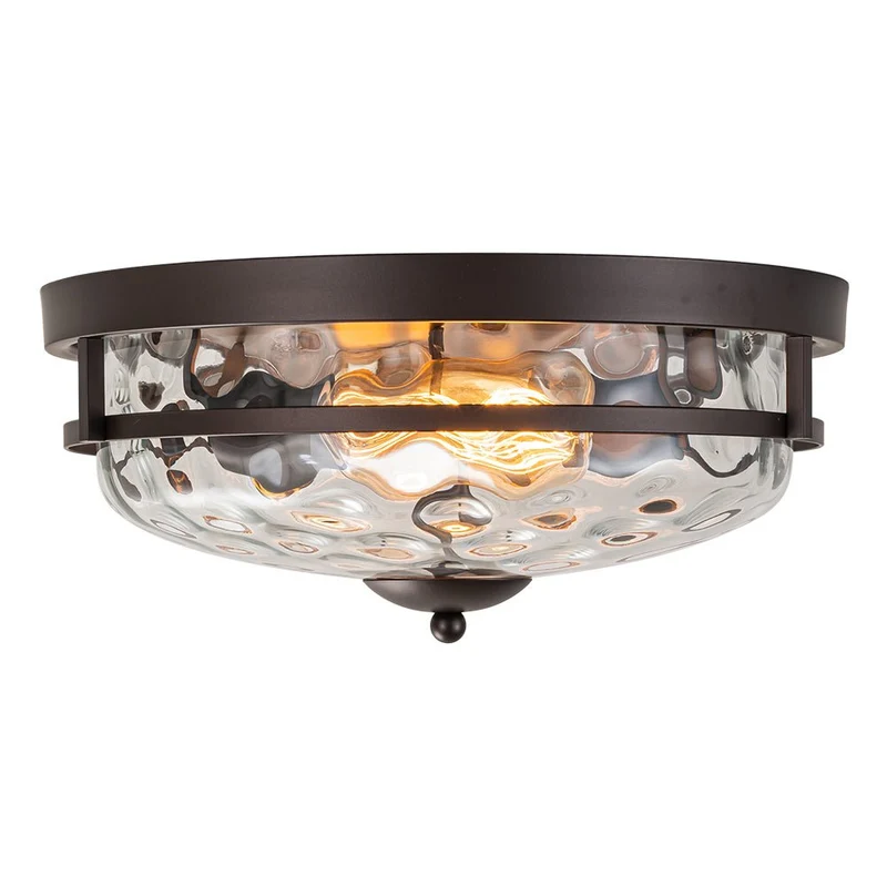 Glazen Plafondlamp Rond Zwart Goud Gehamerd Glas 33cm Woonkamer Slaapkamer Flush Mount Farmhouse Entree Eetkamer Badkamer | Sansoti