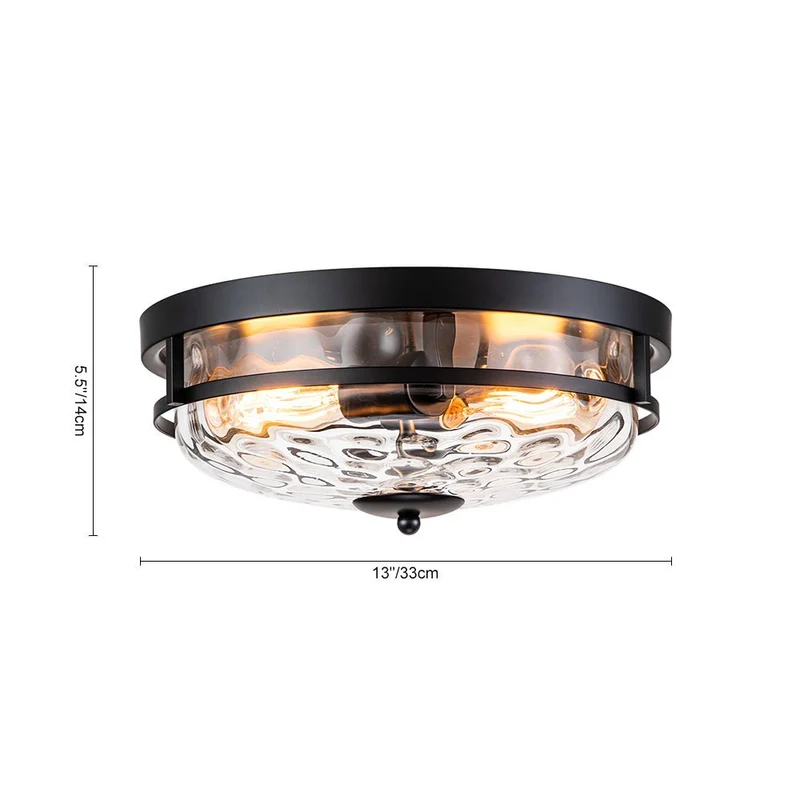 Glazen Plafondlamp Rond Zwart Goud Gehamerd Glas 33cm Woonkamer Slaapkamer Flush Mount Farmhouse Entree Eetkamer Badkamer | Sansoti