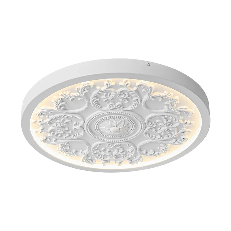 Led Plafondlamp Rond Wit 48.5cm Woonkamer Slaapkamer Dimbaar Klassiek Ornament Medallion Flush Mount Hal Badkamer | Sansoti