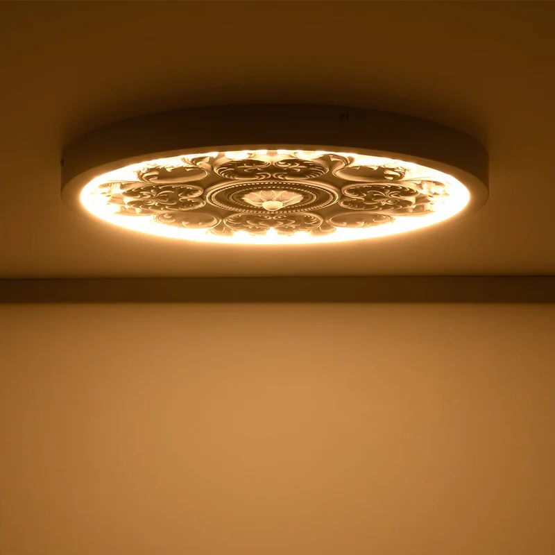 Led Plafondlamp Rond Wit 48.5cm Woonkamer Slaapkamer Dimbaar Klassiek Ornament Medallion Flush Mount Hal Badkamer | Sansoti