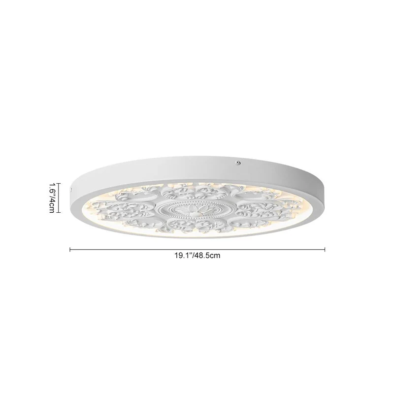 Led Plafondlamp Rond Wit 48.5cm Woonkamer Slaapkamer Dimbaar Klassiek Ornament Medallion Flush Mount Hal Badkamer | Sansoti