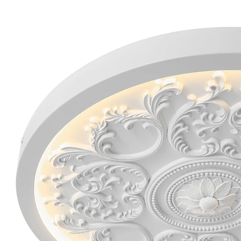 Led Plafondlamp Rond Wit 48.5cm Woonkamer Slaapkamer Dimbaar Klassiek Ornament Medallion Flush Mount Hal Badkamer | Sansoti