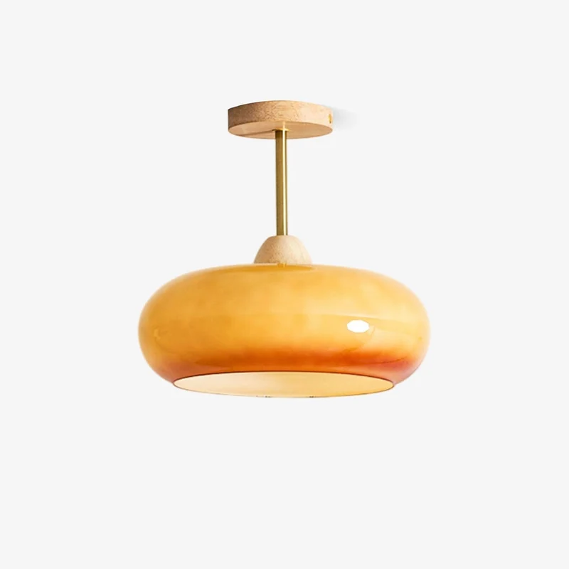 Plafondlamp Glas Hout Wit Oranje Ø28cm Slaapkamer Eetkamer Bauhaus Vintage Plafonnière Mid-Century Retro Sfeerverlichting | Sansoti