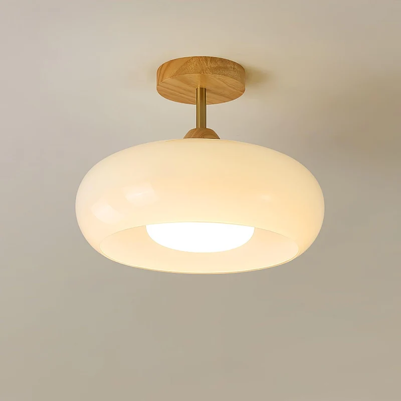 Plafondlamp Glas Hout Wit Oranje Ø28cm Slaapkamer Eetkamer Bauhaus Vintage Plafonnière Mid-Century Retro Sfeerverlichting | Sansoti