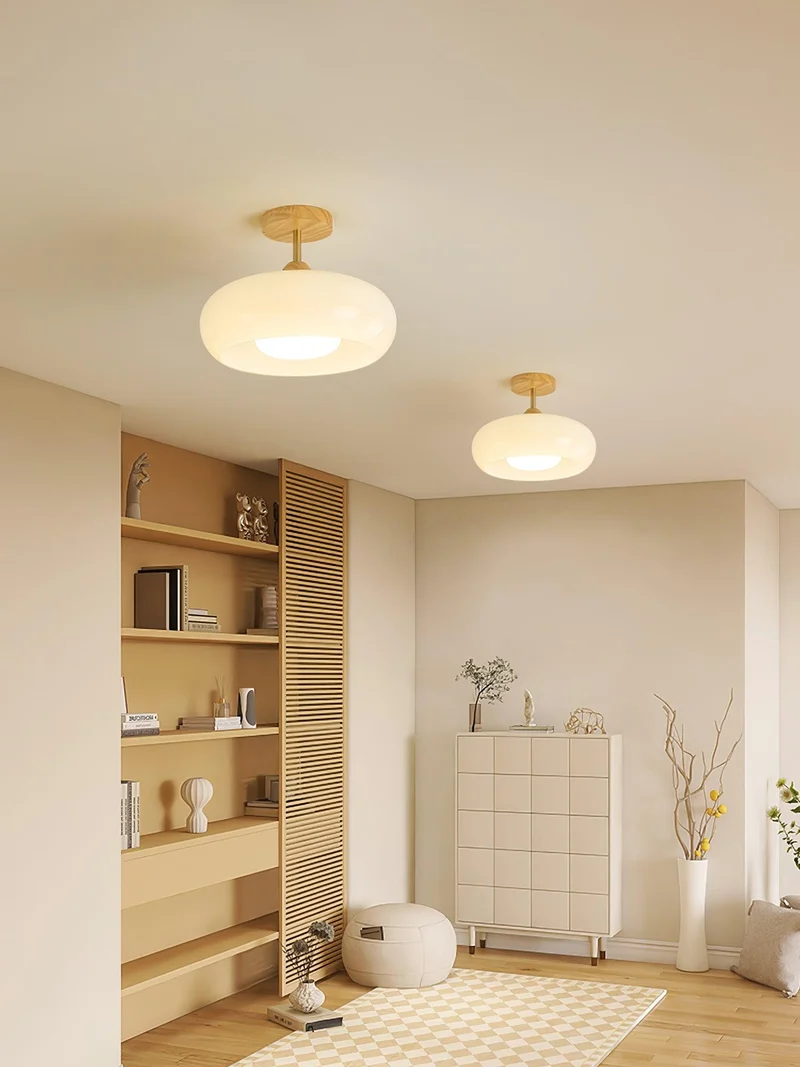 Plafondlamp Glas Hout Wit Oranje Ø28cm Slaapkamer Eetkamer Bauhaus Vintage Plafonnière Mid-Century Retro Sfeerverlichting | Sansoti