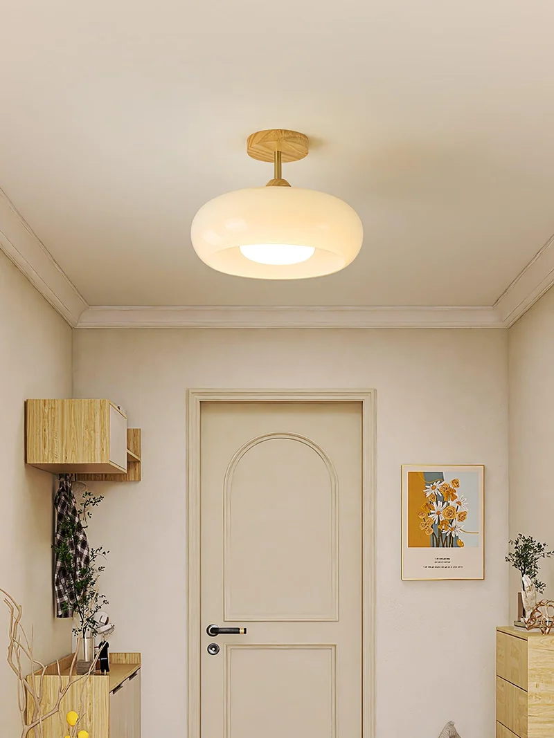 Plafondlamp Glas Hout Wit Oranje Ø28cm Slaapkamer Eetkamer Bauhaus Vintage Plafonnière Mid-Century Retro Sfeerverlichting | Sansoti