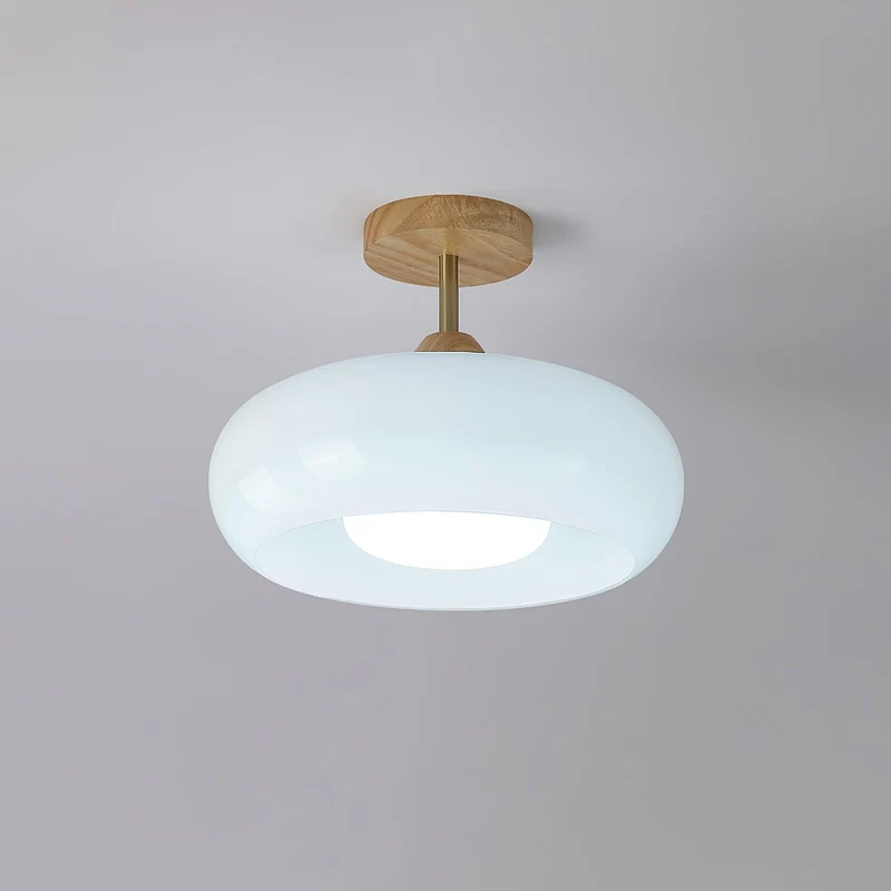 Plafondlamp Glas Hout Wit Oranje Ø28cm Slaapkamer Eetkamer Bauhaus Vintage Plafonnière Mid-Century Retro Sfeerverlichting | Sansoti