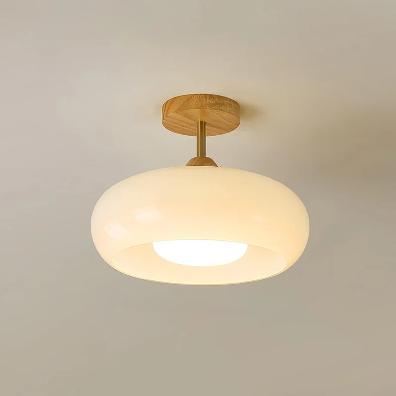 Plafondlamp Glas Hout Wit Oranje Ø28cm Slaapkamer Eetkamer Bauhaus Vintage Plafonnière Mid-Century Retro Sfeerverlichting | Sansoti
