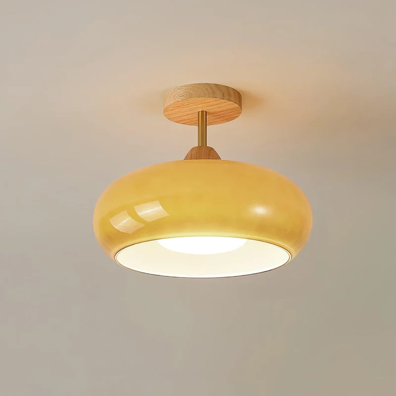 Plafondlamp Glas Hout Wit Oranje Ø28cm Slaapkamer Eetkamer Bauhaus Vintage Plafonnière Mid-Century Retro Sfeerverlichting | Sansoti